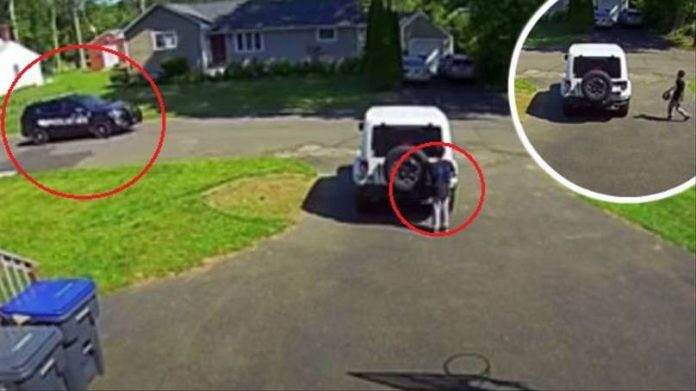 Dad shares video of 10-year-old hiding from police car (Video)